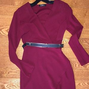 Above knee; Long-Sleeve Dress with Belt
